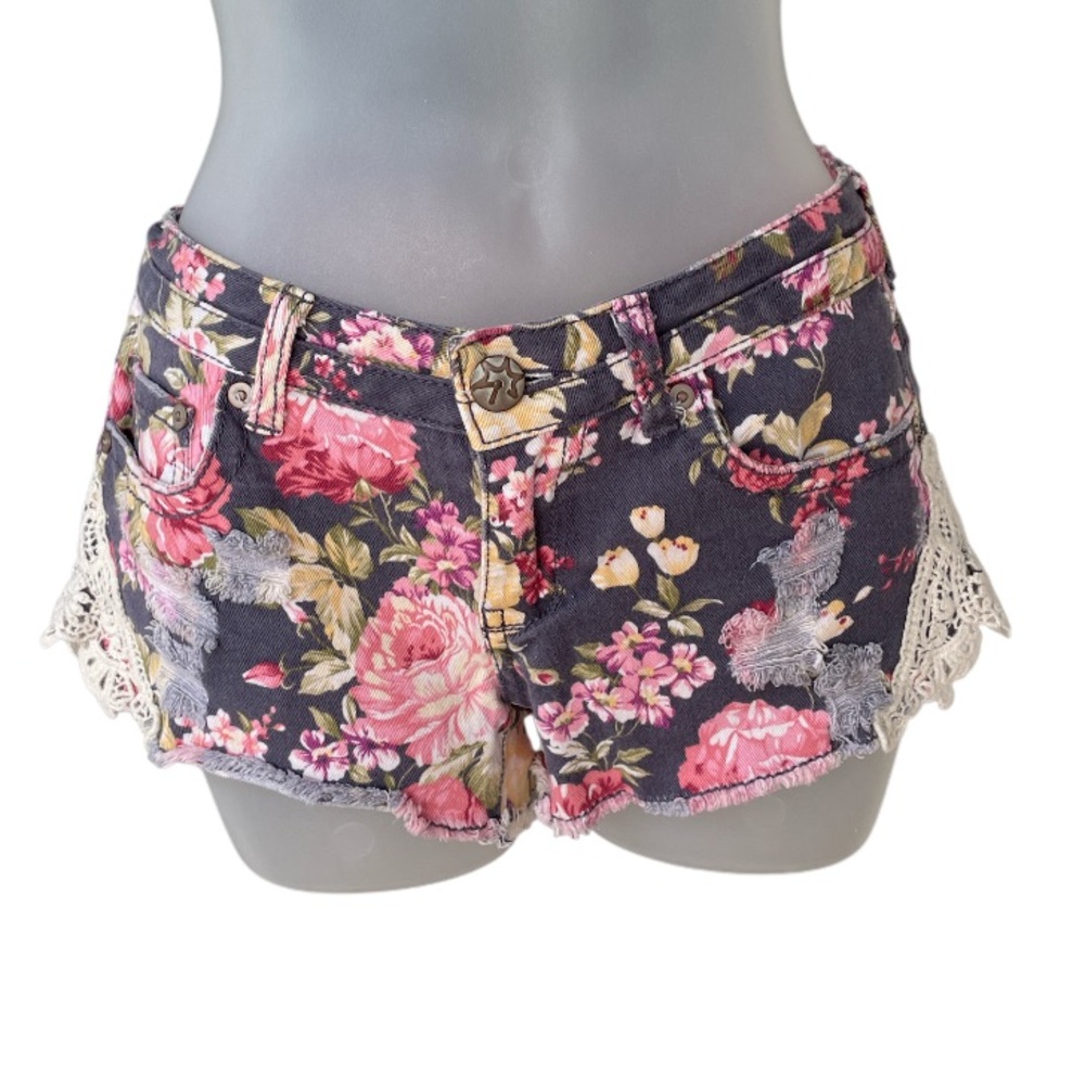 Floral Print Lace Trim Mini Shorts | Boho Cottage Festival Y2K size 3